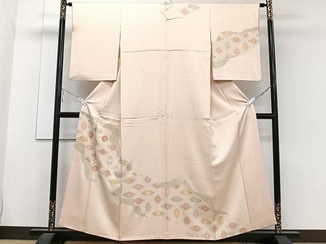 平和屋着物●訪問着　蘇州刺繍　地紙花文　暈し染め　仮絵羽　正絹　逸品　未使用　AABE1903fy 平和屋着物□訪問着 枝花文 暈し染め 正絹 逸品 未使用