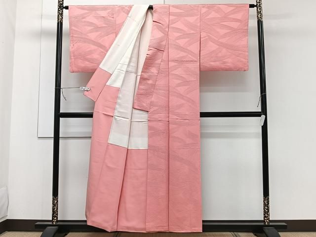 平和屋着物□上質な色無地 幾何学地紋 桃色 正絹 逸品 CABB8409xi