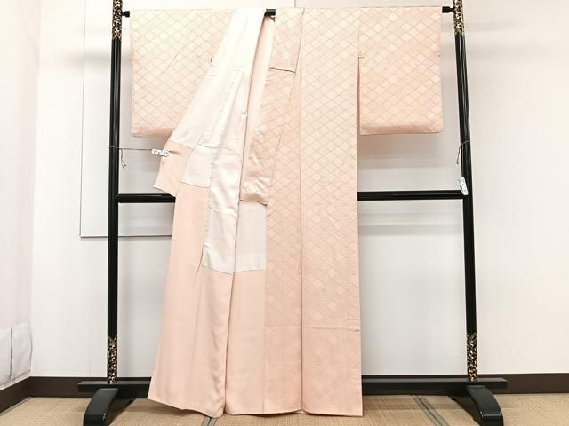 平和屋着物□上質な色無地 松川菱吉祥地紋 赤香色 正絹 逸品