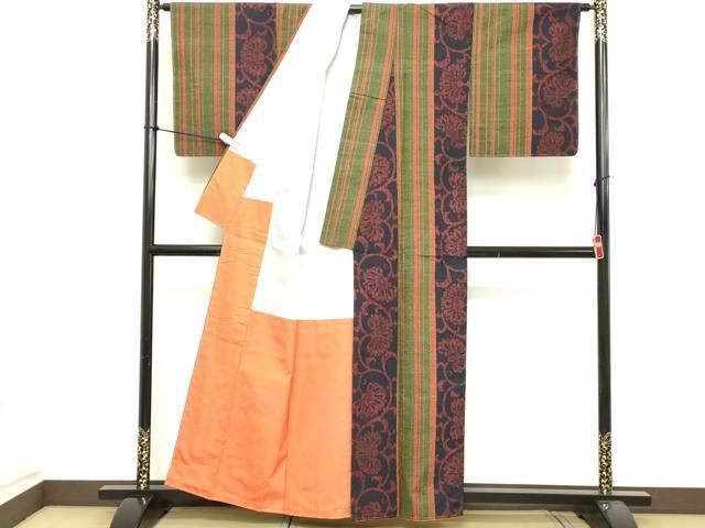 平和屋着物□上質な紬 花唐草 間道 正絹 逸品 未使用 DABA5428cd