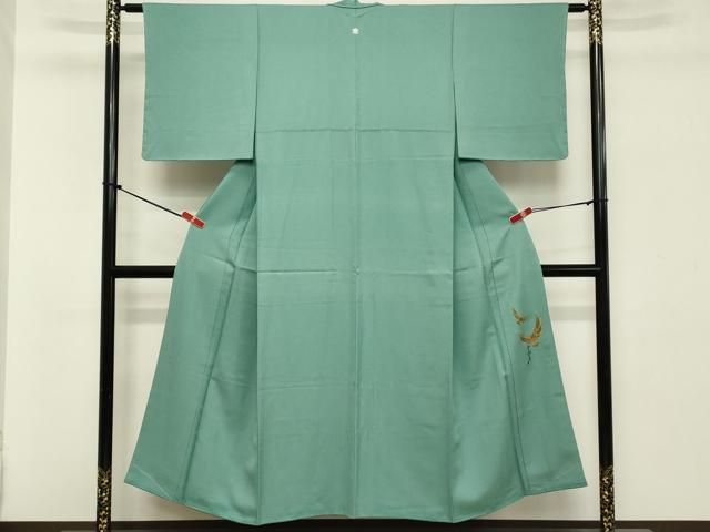 平和屋着物□染色作家 斉藤三才監修 色無地 三才鳥 ワンポイント 青竹