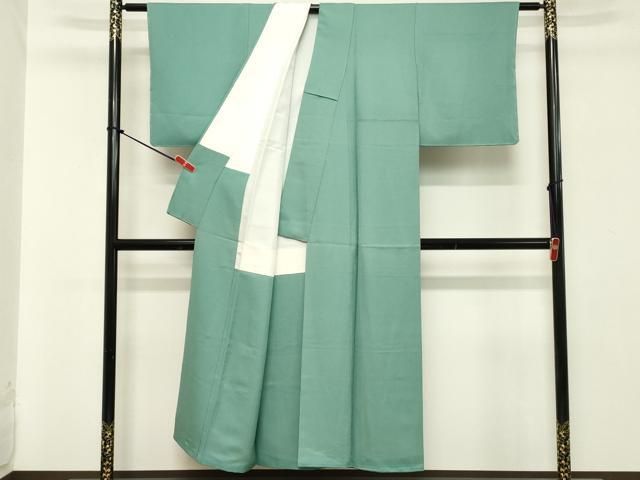 平和屋着物□染色作家 斉藤三才監修 色無地 三才鳥 ワンポイント 青竹