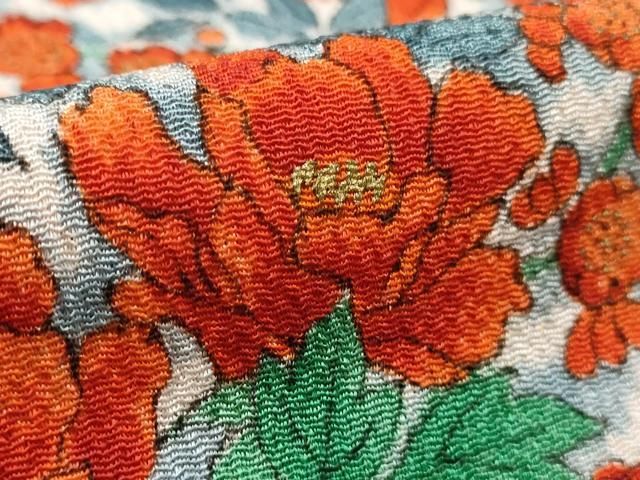 平和屋着物□上質な小紋 草花文 金彩 鬼しぼ縮緬 正絹 逸品 AABE0915gw