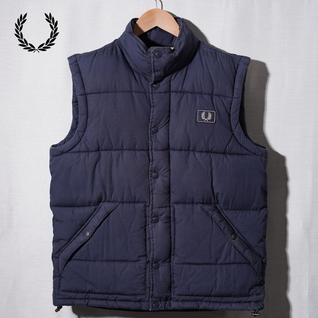 フレッドペリー FRED PERRY ダウンベスト M ネイビー ベージュ ロゴ 
