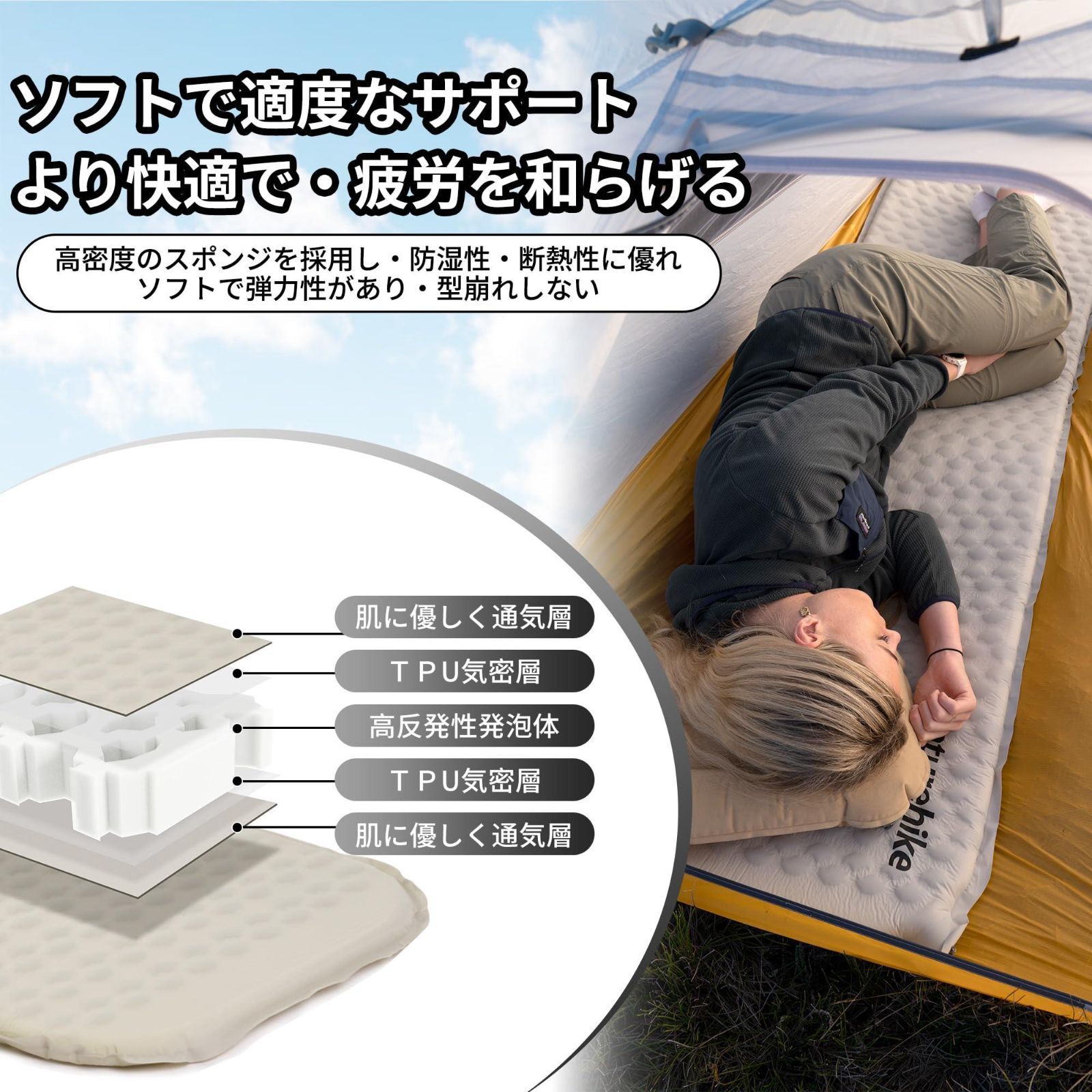 Naturehike インフレーターマット 5.8 マミー型 M エアーマット マミー型-グレー_M（185x55x3.5cm） Naturehike エアーマット