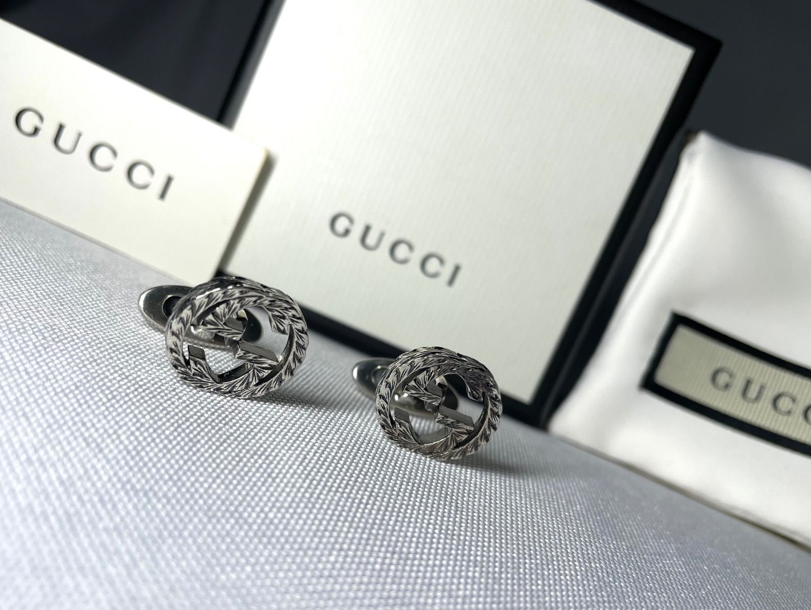 美品　GUCCI インターロッキングG シルバー925 カフリンクス　カフス GUCCI（グッチ） カフスボタン Interlocking G Silver Cufflinks