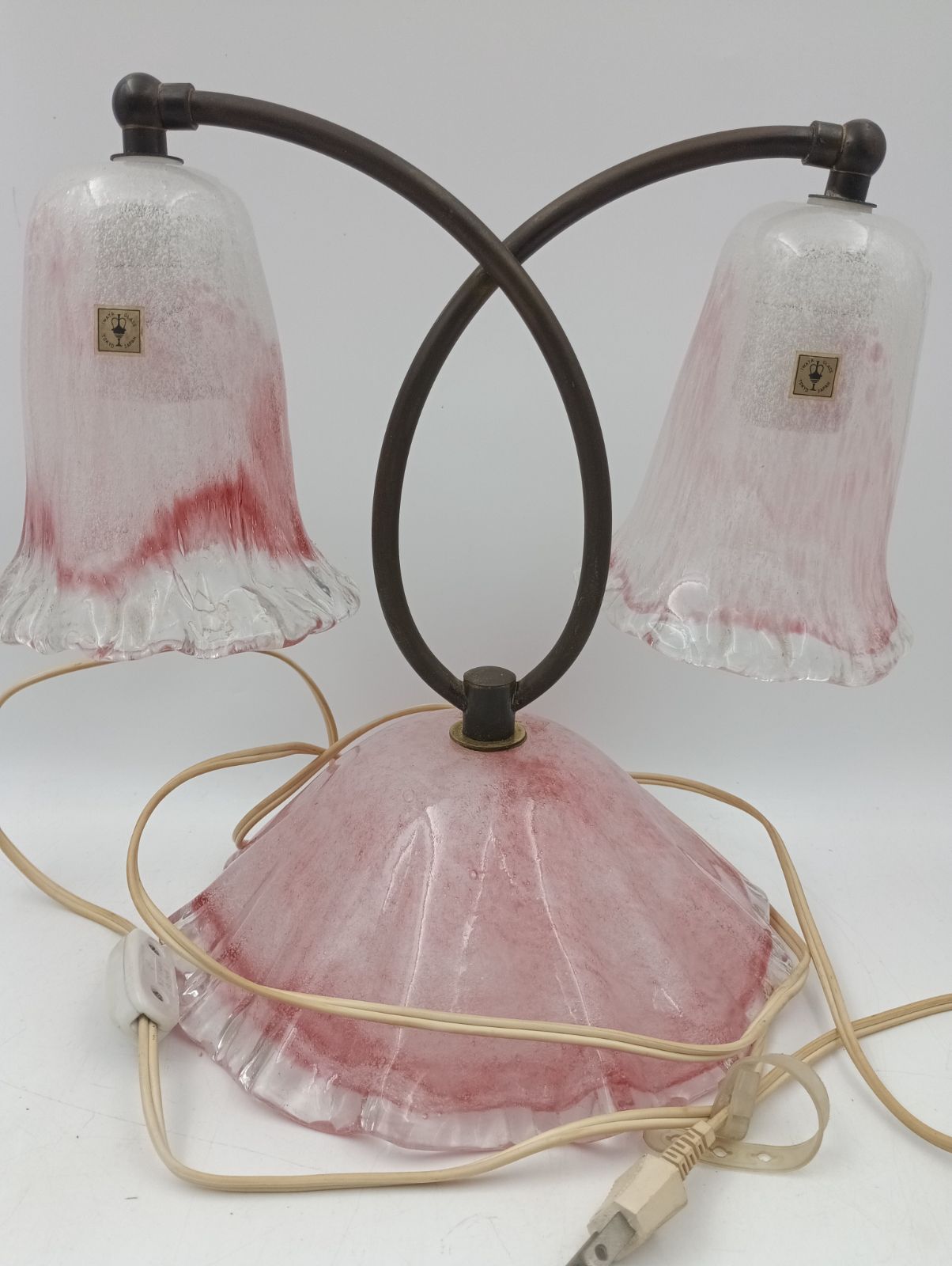 K-1827】IWATA GLASS 岩田ガラス アンティークランプ 2灯 フラワー