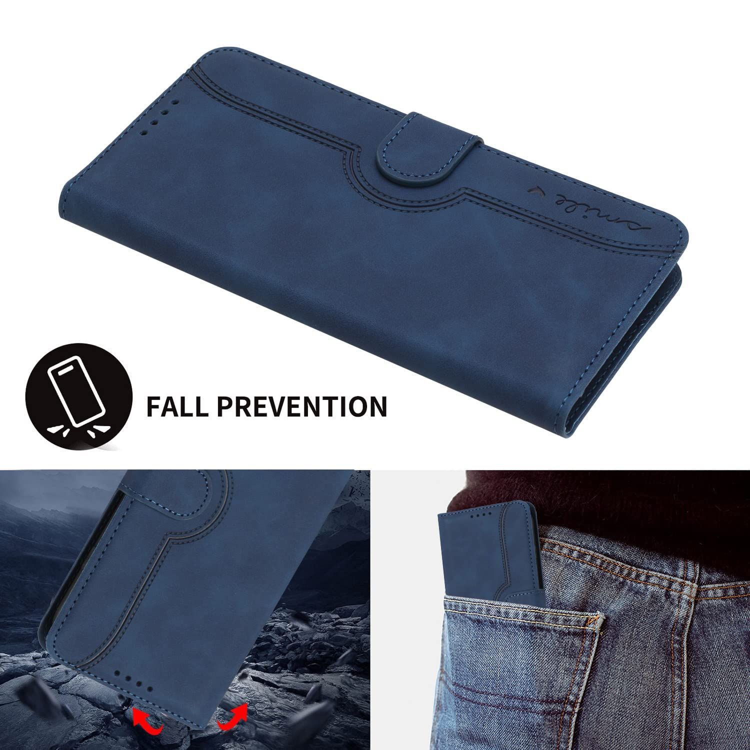 在庫処分 SIMフリーモデル スタンド機能 5 G対応 Y!mobile FCNT シェイプ 帽子 通用 MR 01ケース ブルー Lite らくらくスマートフォン 手帳型ケース A 401 FC