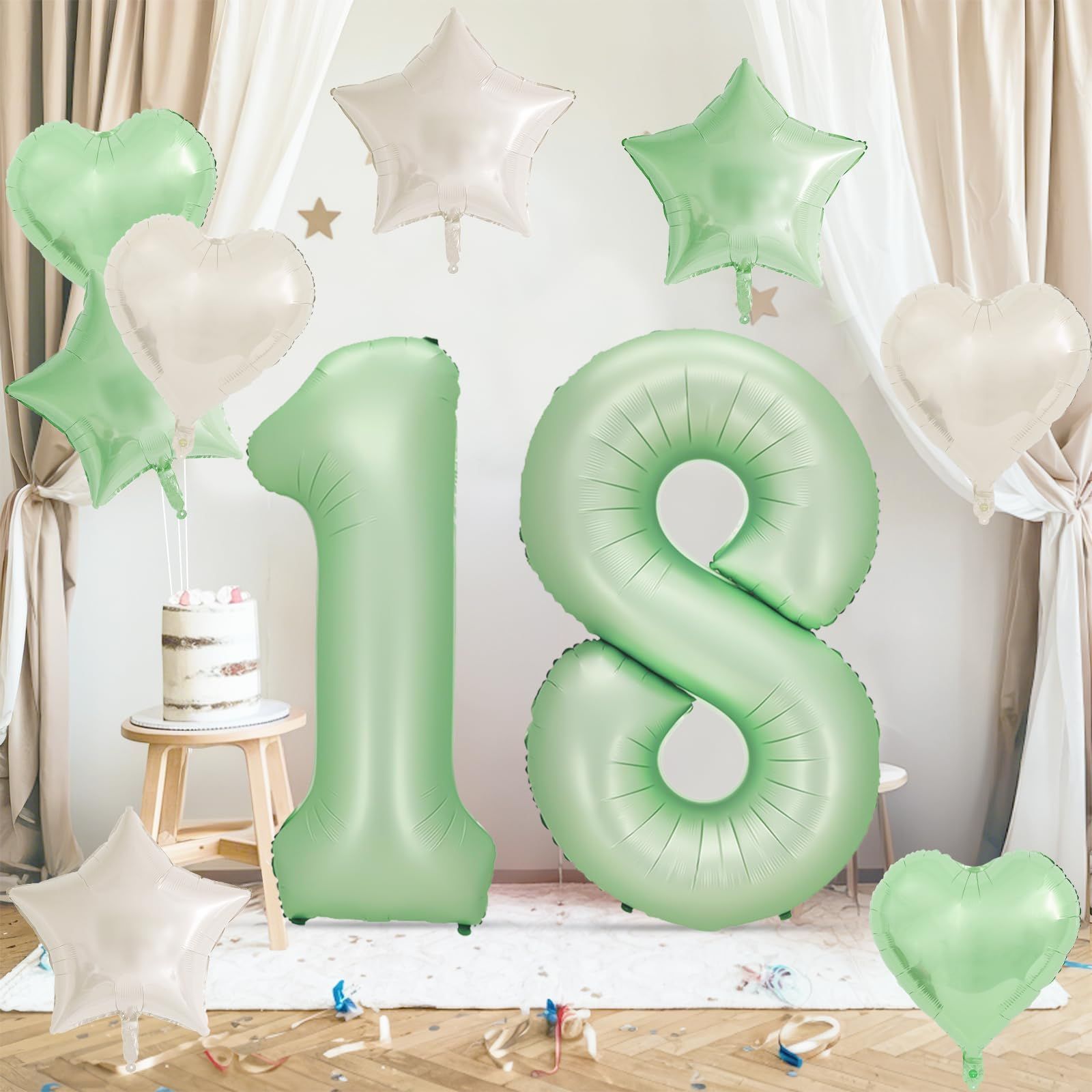  18歳 飾り付け 大きい数字 ナンバー18 ハート 星 風船セット スター アルミ風船 セット バースデー バルーン 飾り 記念日 お祝い パーティー 女の子 男の子 オリーブグリーン その他 文房具 事務用品