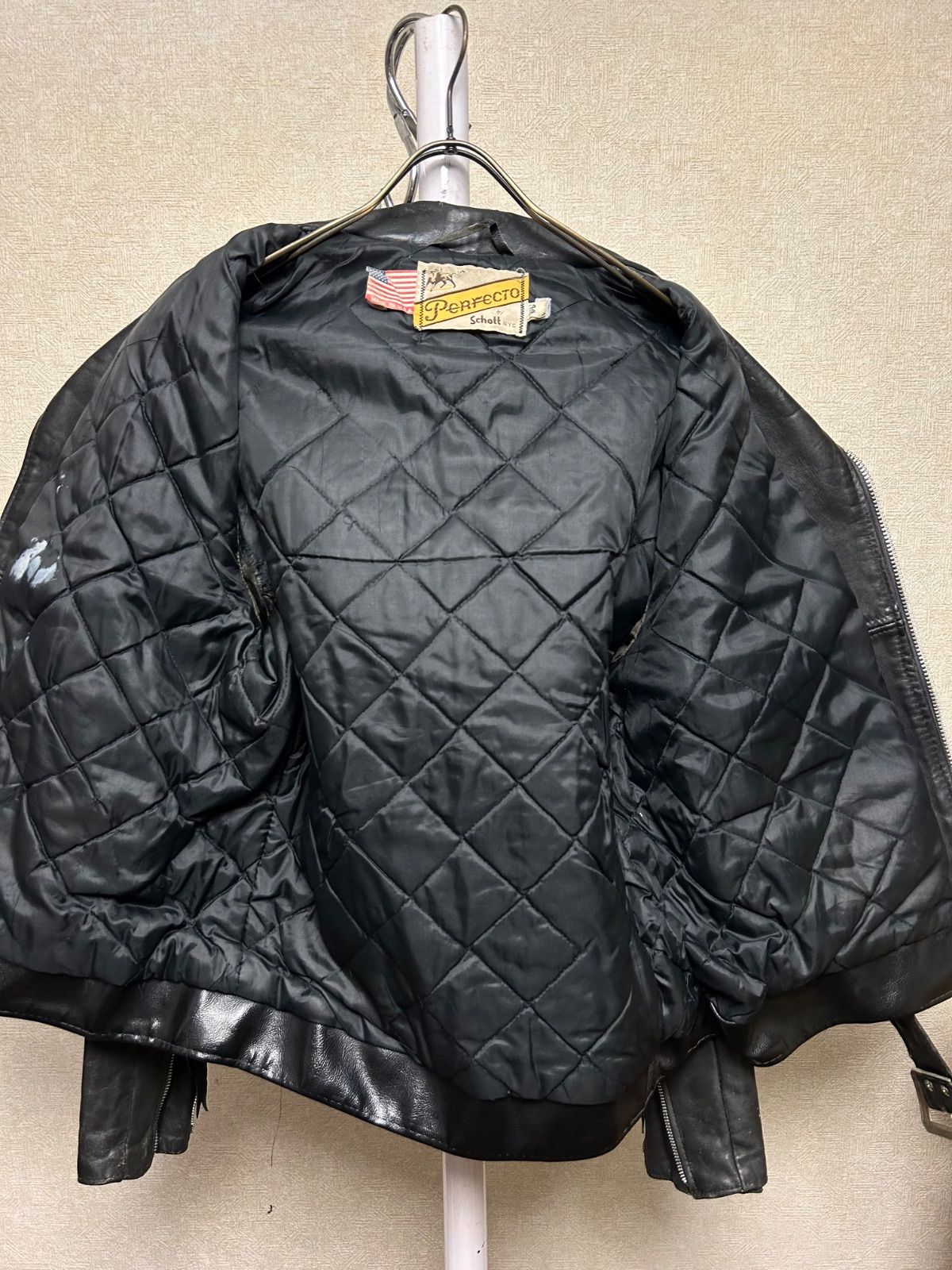 リアル牛タグ70,s Schott八角バックル茶芯R&Rライダース希少44ロング