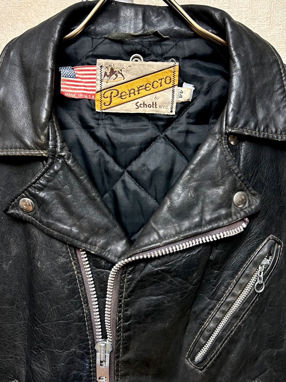 リアル牛タグ70,s Schott八角バックル茶芯R&Rライダース希少44ロング