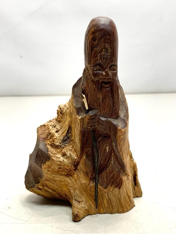 希少 福禄寿 置物 一刀彫 木彫り ヴィンテージ アンティーク 昭和