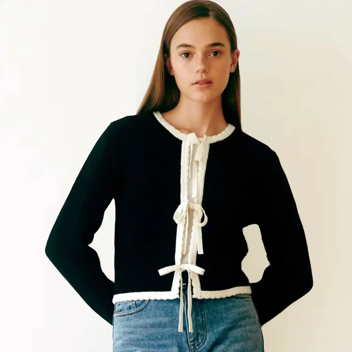 ユアネームヒア バイカラー リボンが カーディガン フリーサイズ