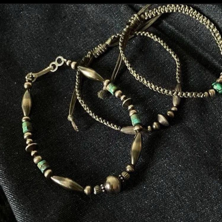 silver925ナバホパール×天然ターコイズのブレスレット19cmメンズ v