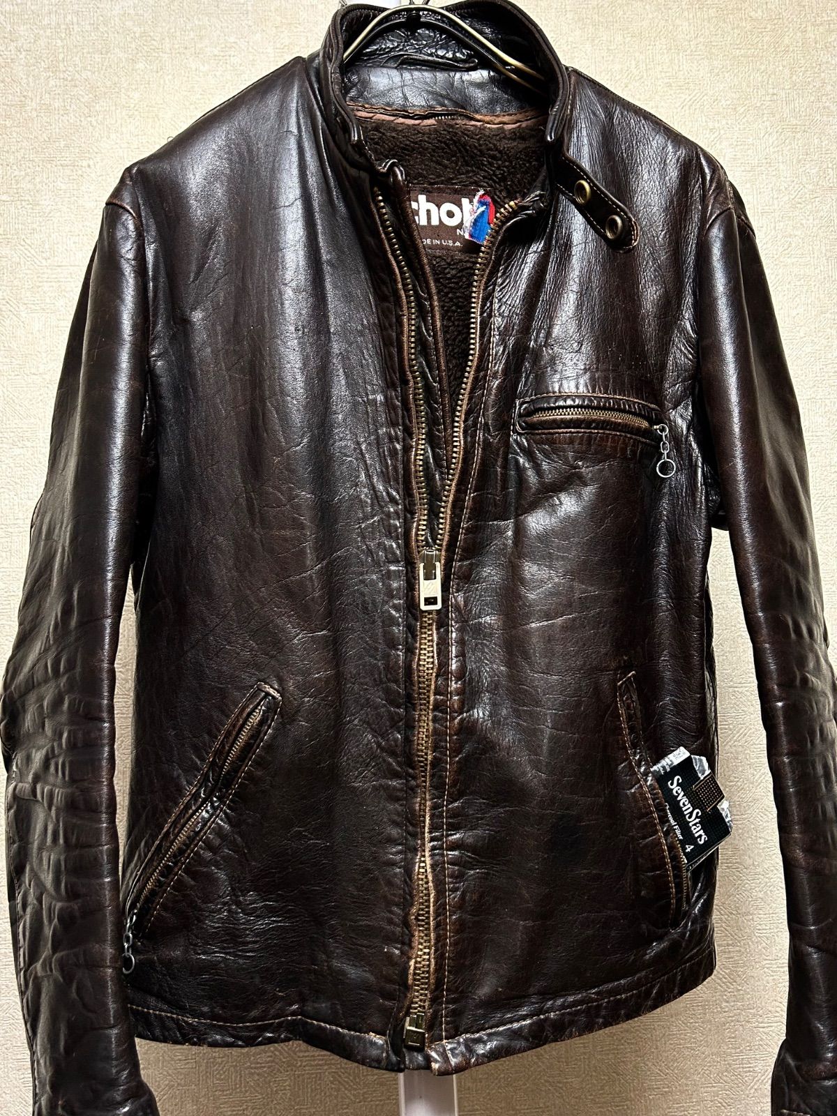 Schott レザー シングルライダース ジャケット　80s 茶タグ　ライナー 80年代初期Schott希少オールド茶タグシングルライダースライナー付フル