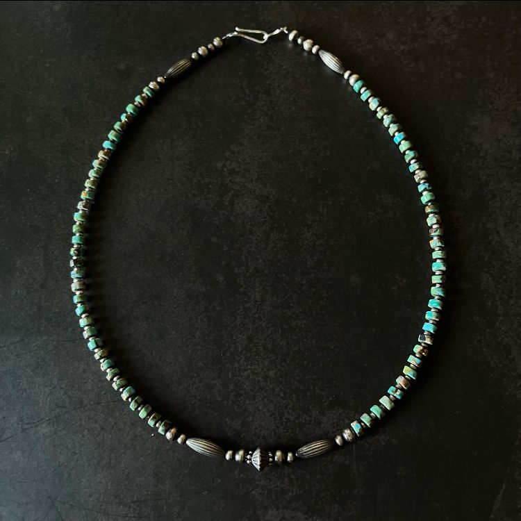 silver925ナバホパール×天然ターコイズのネックレス40.5cm lxp,vmt(t
