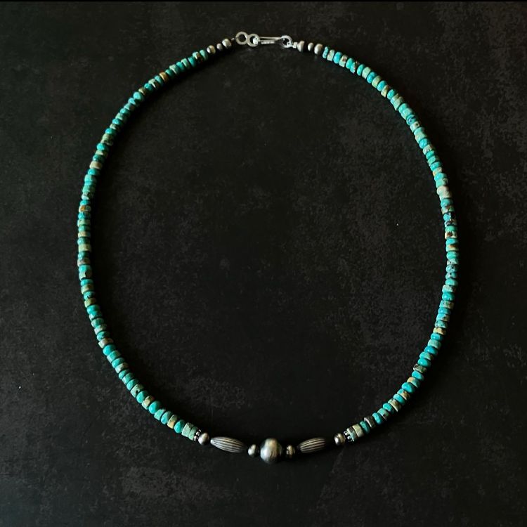 silver925ナバホパール×天然ターコイズのネックレス43.8cm vj
