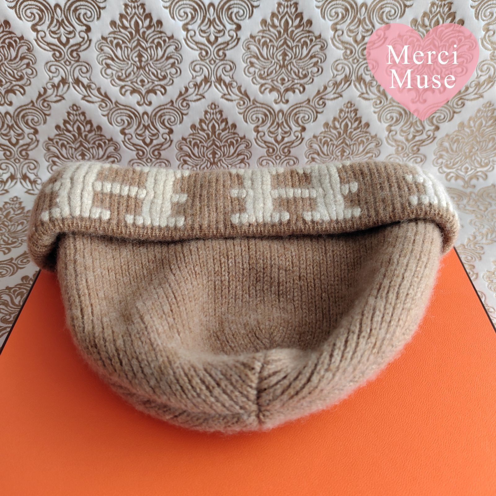 ❤お得なお品❤クリーニング済み H柄ニット帽 ベージュ LA エルメス