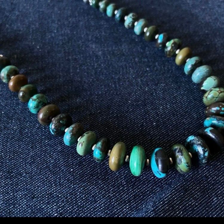 silver925ナバホパール×天然ターコイズのボリュームネックレス