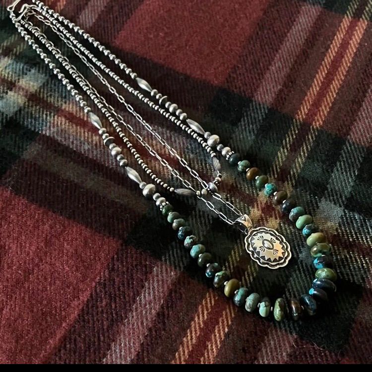  silver 925ナバホパール 天然ターコイズのボリュームネックレス グラデーション 63 cm r la o ネックレス アクセサリー