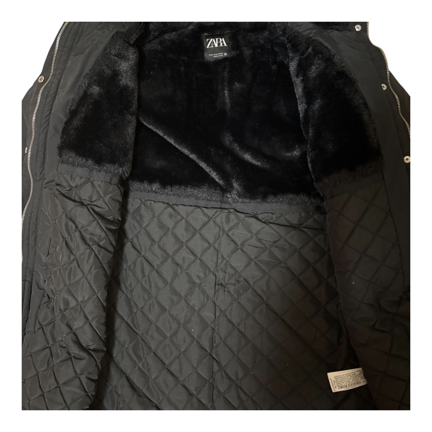 ZK36 ZARA ザラ 中綿モッズコート ブラック ファー フード レディース