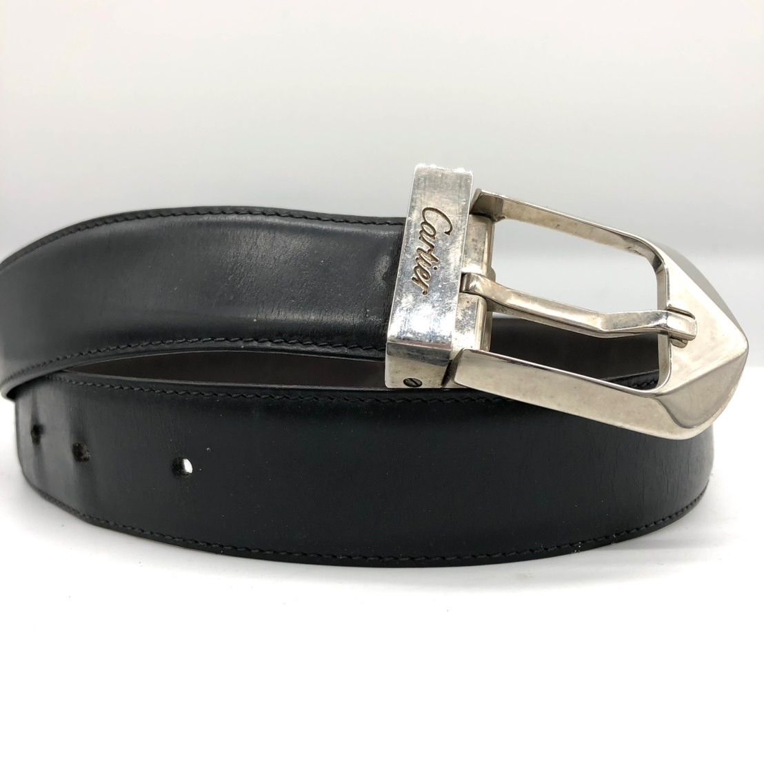 Cartier カルティエ ブラックレザーベルト シルバーロゴバックル Cartier - カルティエ ベルト ベルトの通販 by BRANDOFF(ブランドオフ