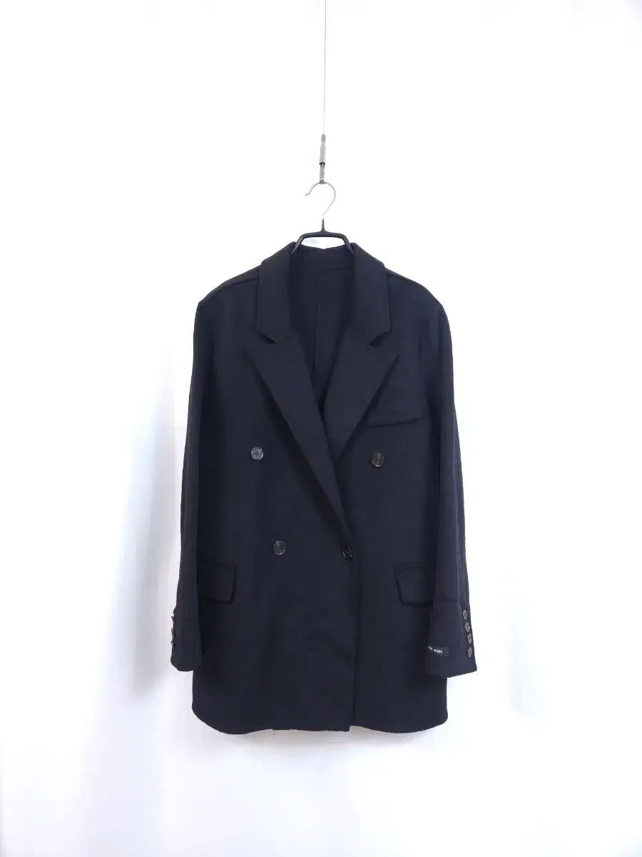 ハンドステッチダブル ボタン ブラック ブレーザー ジャケット