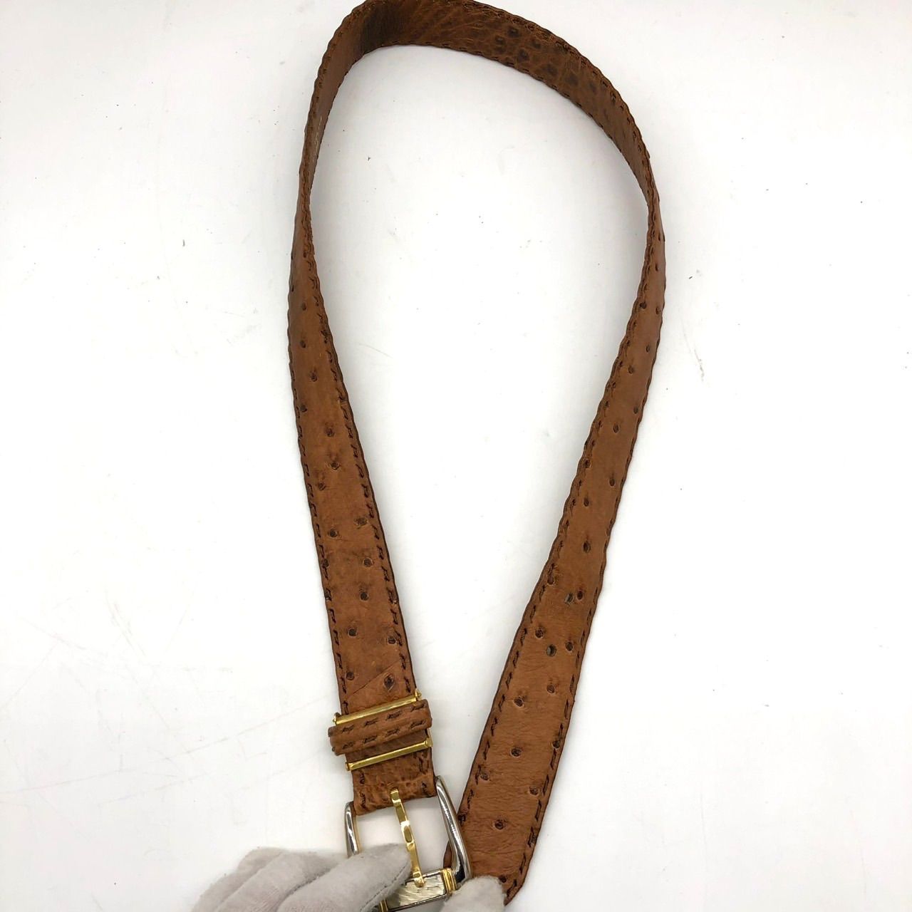 【美品・希少】バレンシアガ ベルト 白 オーストリッチ バックル ロゴ 金具 美品・希少】バレンシアガ ベルト 白 オーストリッチ バックル ロゴ