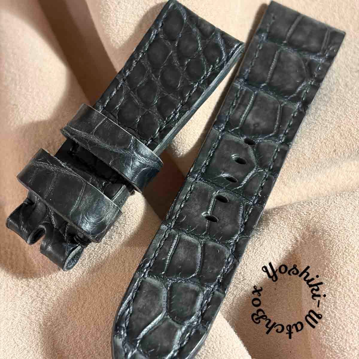 exh 62 墨染め クロコダイル 腕時計ベルト ラグ幅24 mm バックル幅22