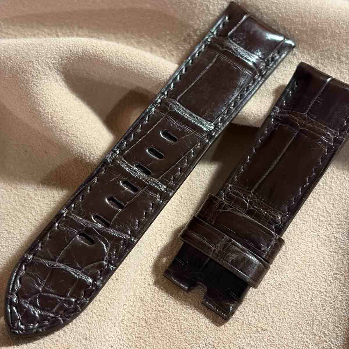  cro 1996 クロコダイル 腕時計 ベルト ダークブラウン ラグ幅24 mm バックル幅22 レザーベルト 時計