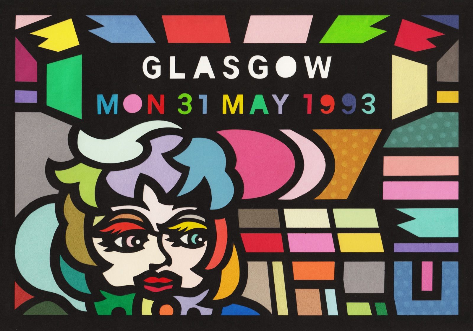 A 195 1 Glasgow in 1993” 2025 Original art work on paper cutting with collage 日本製UVカットアクリルフレーム付き