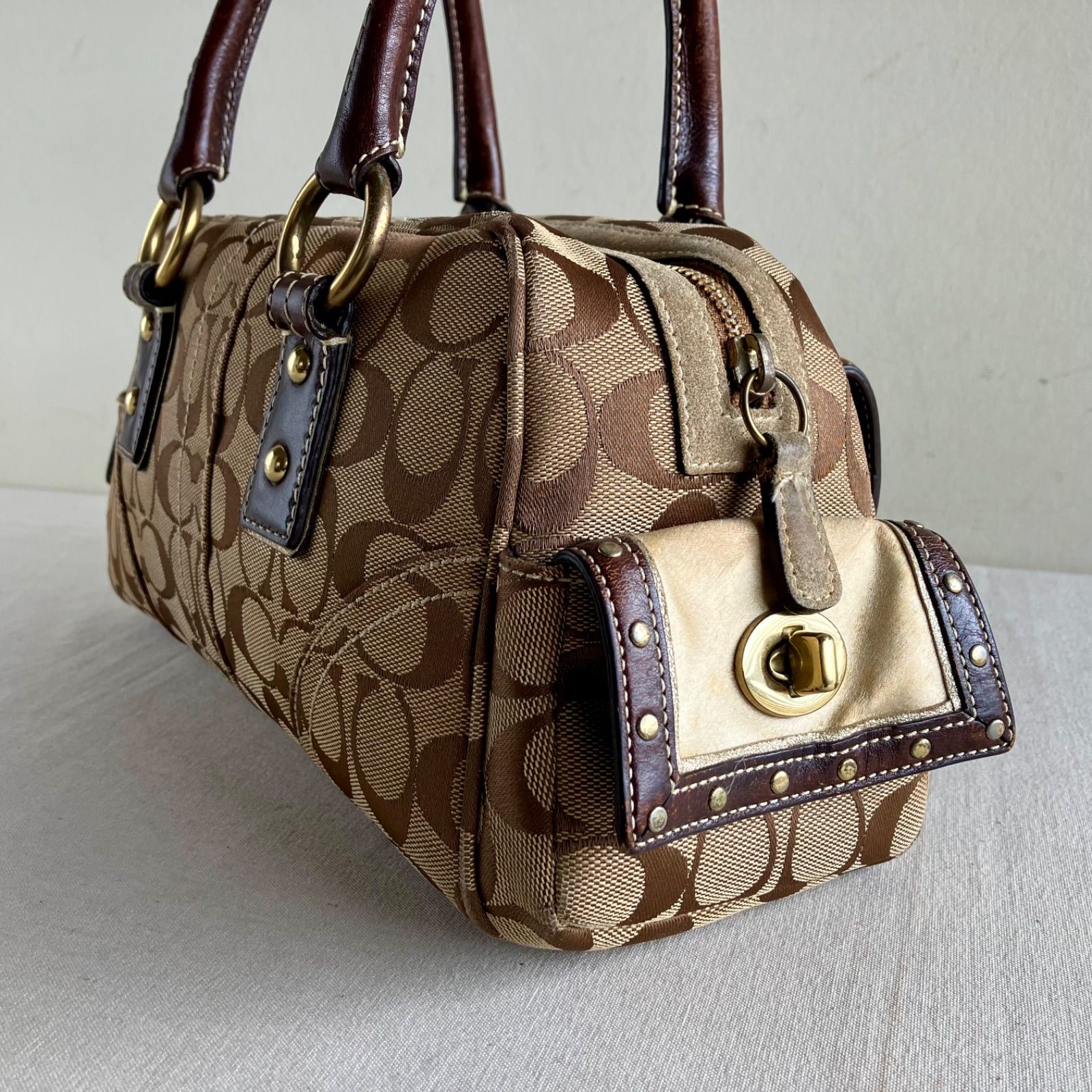 y2k Coach Vintage Soho Turnlock Handbag Brown Signature Canvas