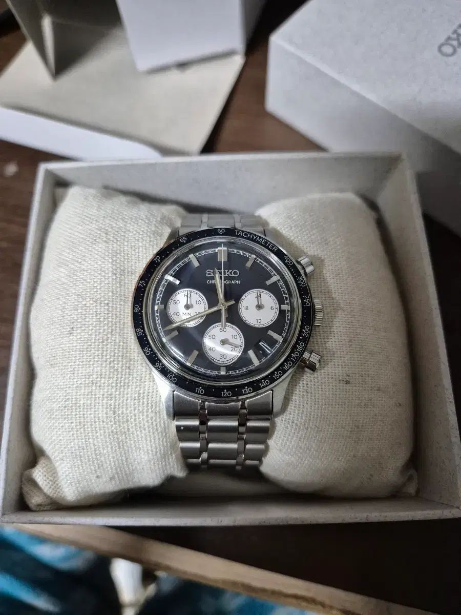 セイコー SSB 477 デニム文字盤 38 mm クロノグラフ ヴィンテージ感 ブラック