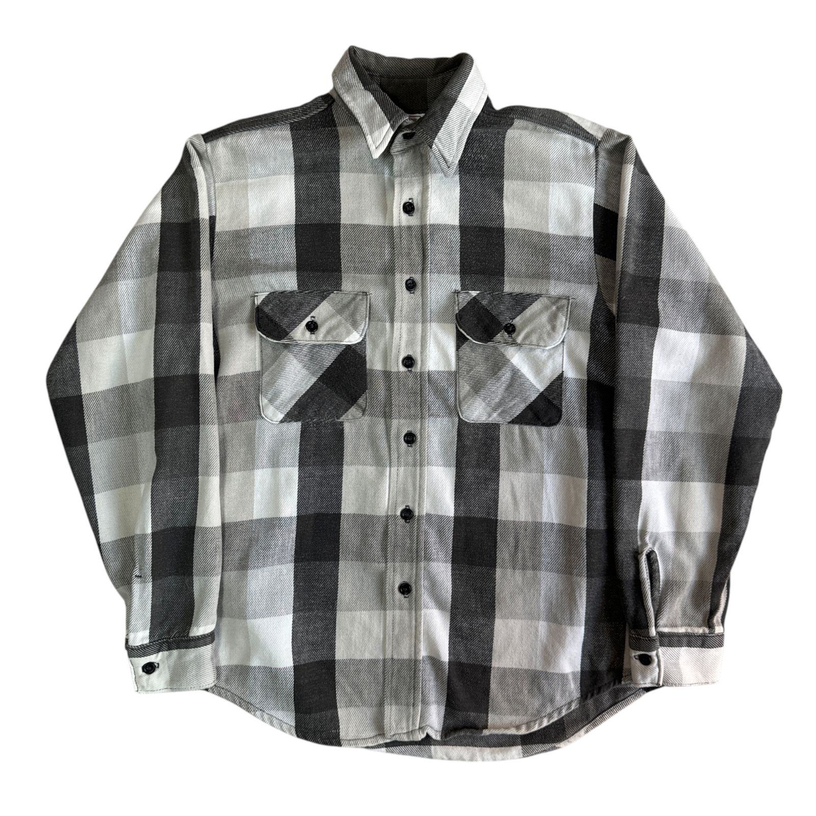70s - 80s FIVE BROTHER ヘビーネルシャツ 黒 白 ブロックチェック M