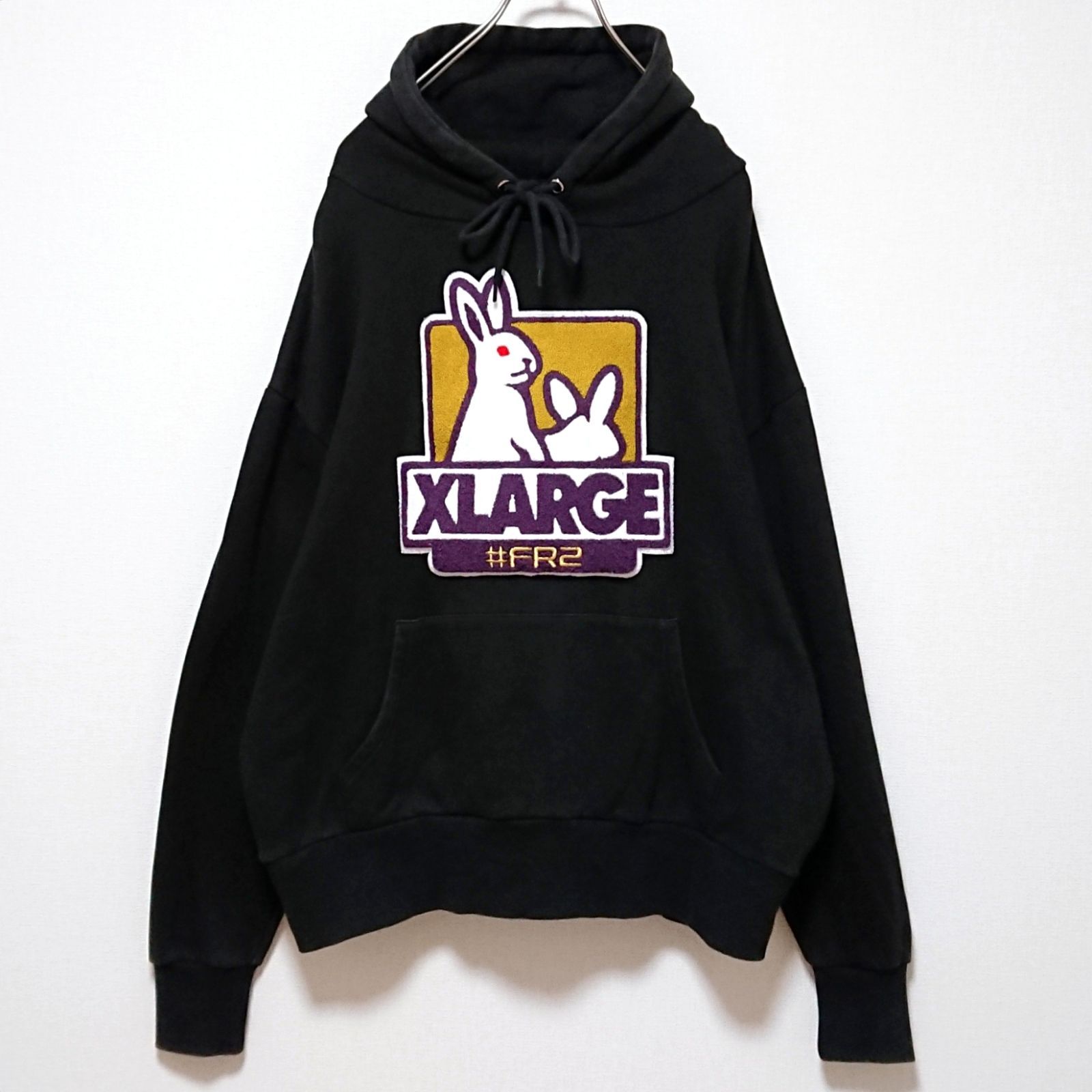 【タグ付きM】FR2 エフアールツー パーカー バイカーガール ブラック 希少 エフアールツー エクストララージ パイル 刺繍 ロゴ ブラック