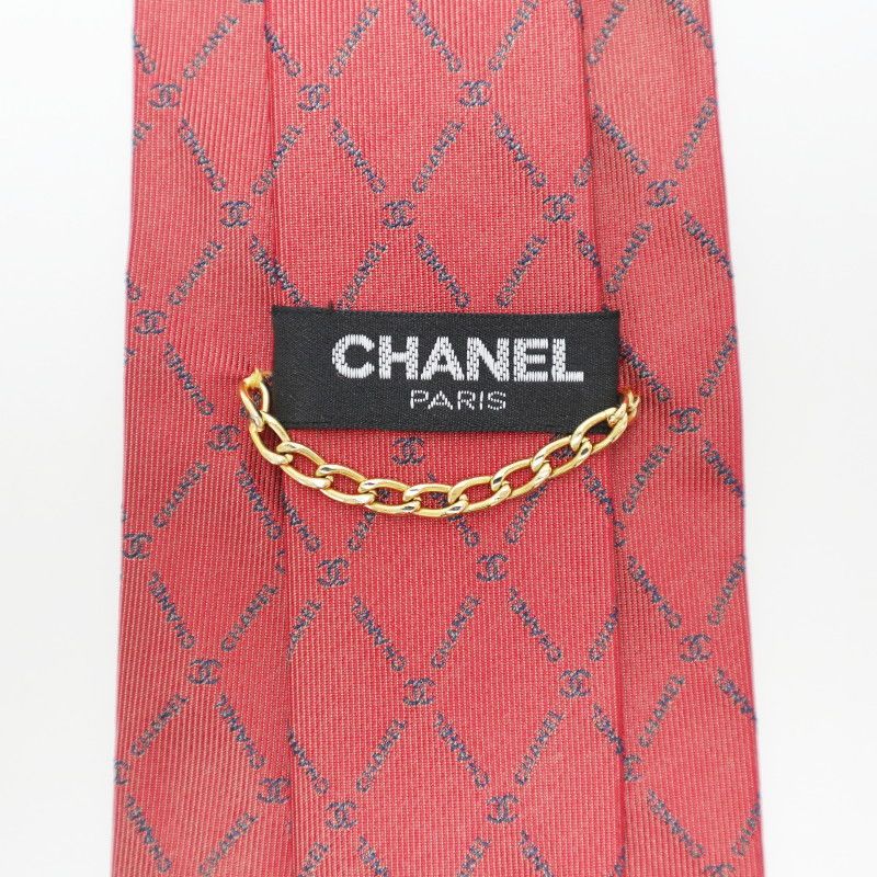K06-k120 CHANEL シャネル ココマーク/ロゴ シルク ネクタイ レッド/ネイビー 未使用保管品】CHANEL シャネル シルク ロゴ ネクタイ ココマーク