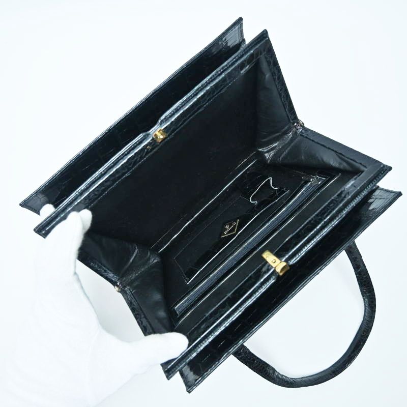 comtesse コンテス クロコダイル がま口 ハンドバッグ ブラック  