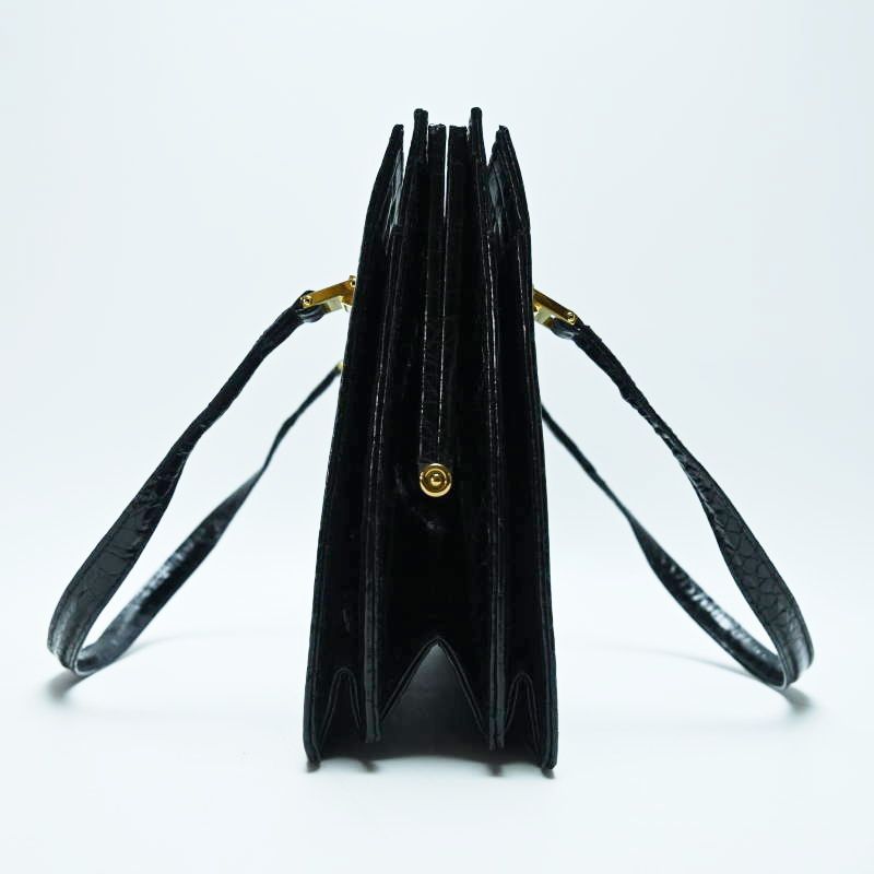 comtesse コンテス クロコダイル がま口 ハンドバッグ ブラック  