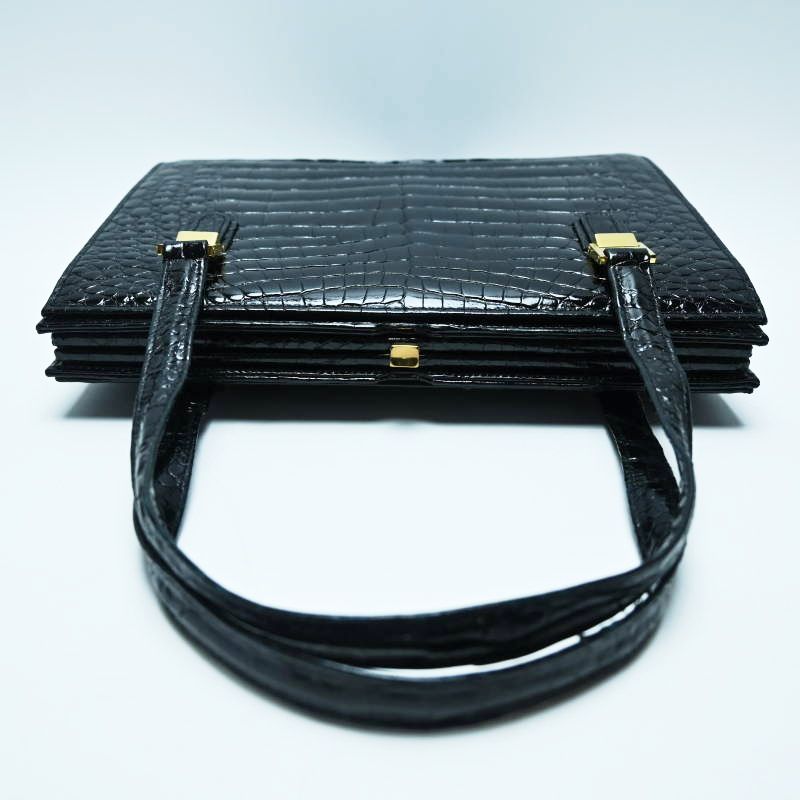 comtesse コンテス クロコダイル がま口 ハンドバッグ ブラック  