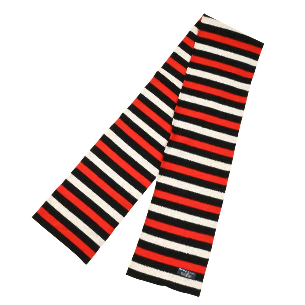 BURBERRY バーバリー ボーダー ウール マフラー ブラック/ホワイト/レッド K2512-k031NP BURBERRY バーバリー ボーダー ウール マフラー ブラック/ホワイト