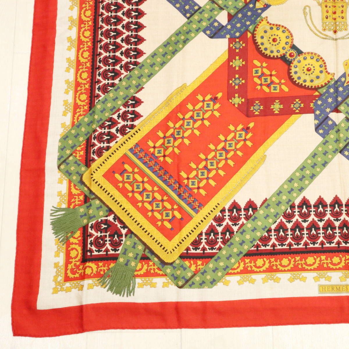 【中古】エルメス HERMES カレ140 金の若枝 Brins d'or シルク 大判 スカーフ ストール ☆AA★ レディース HERMES Brins d'or エルメス 金の若枝 カレ140 カシミヤ/シルク 大判