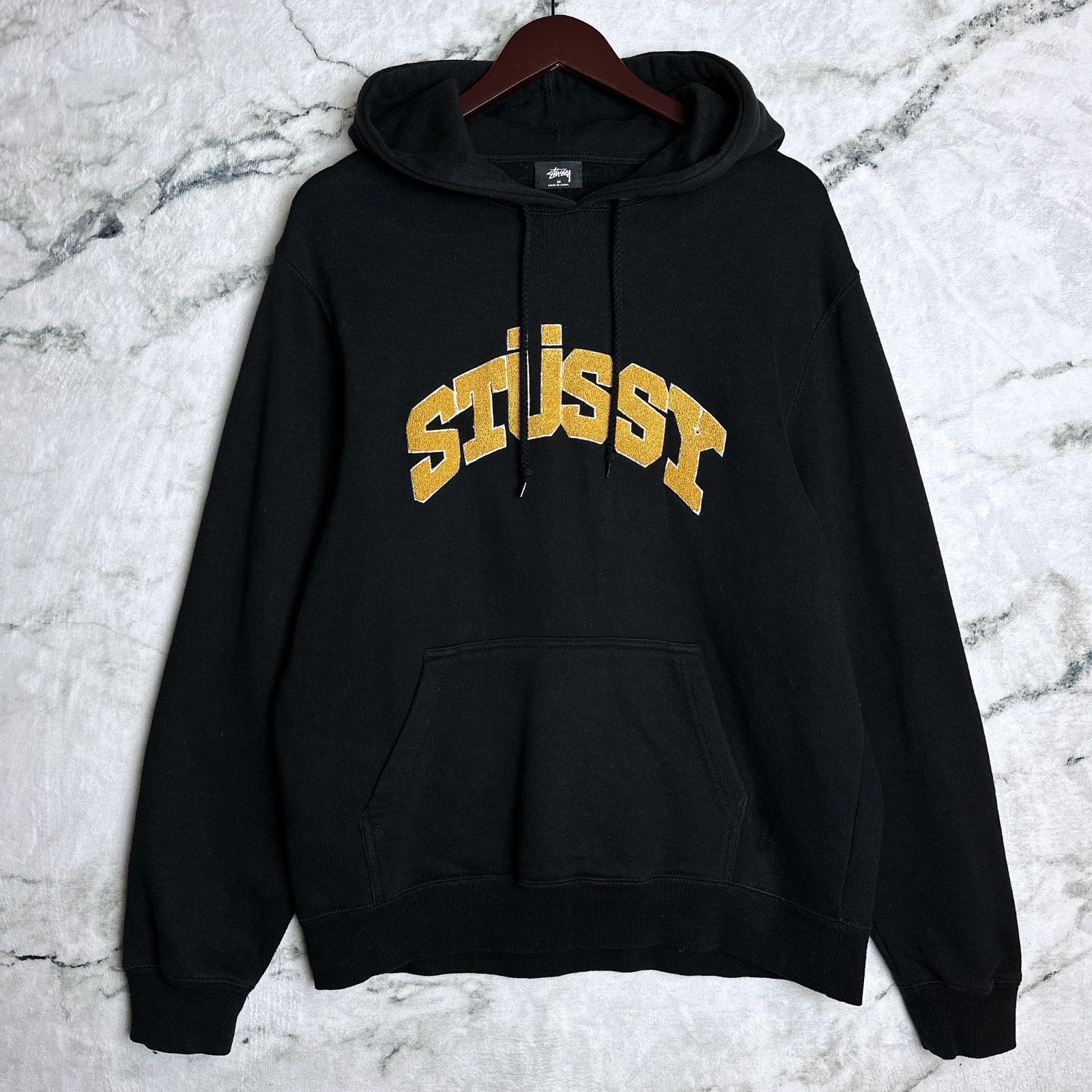STUSSY ステューシー アーチロゴ パーカー M ブラック CHENILLE ARCH 