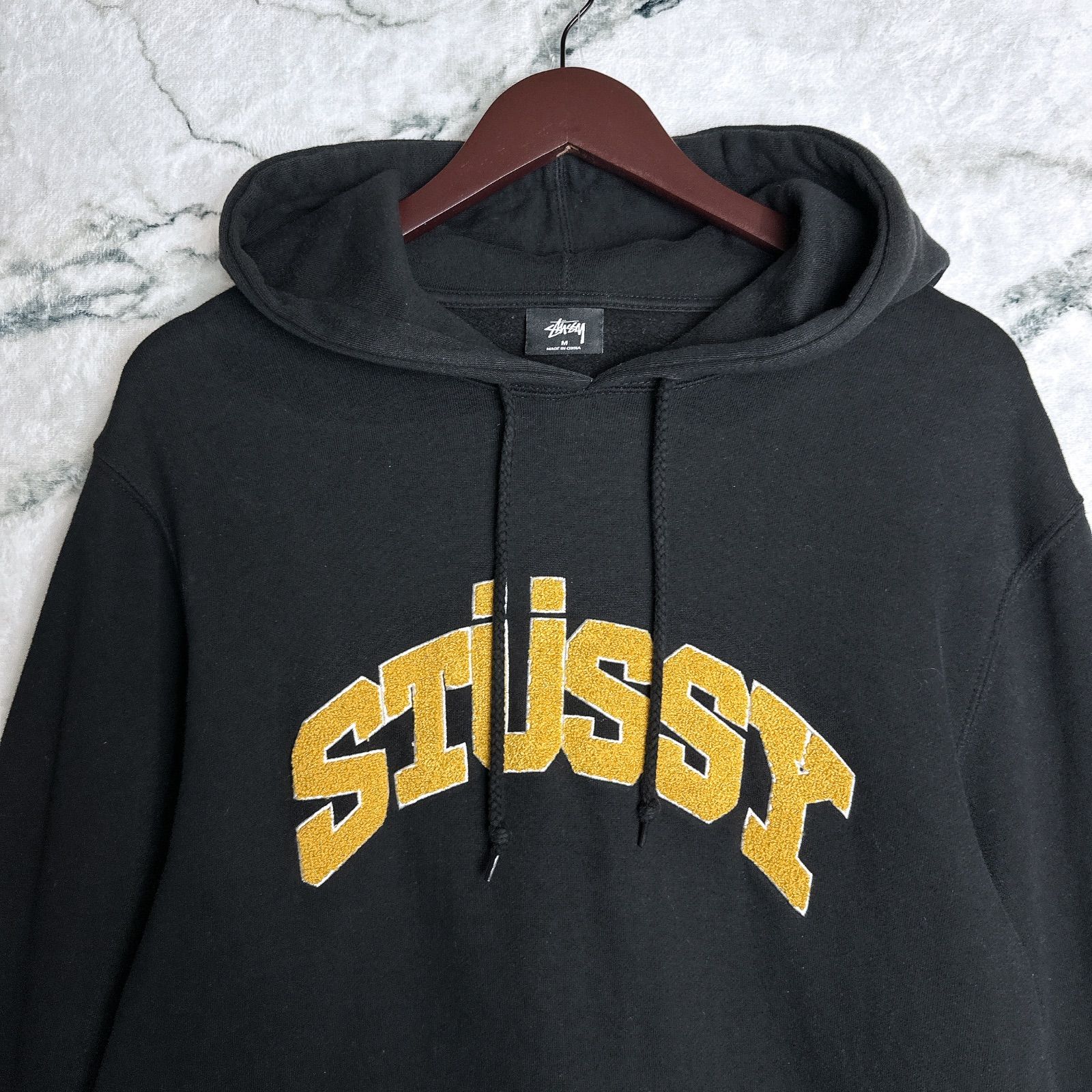 STUSSY ステューシー アーチロゴ パーカー M ブラック CHENILLE ARCH 