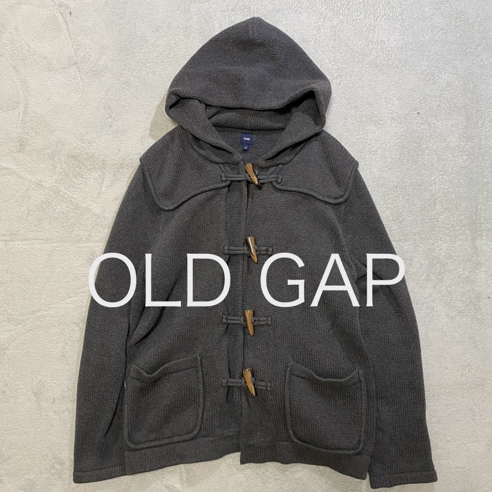 Old GAP グレー ダッフルコート フード付き オールドギャップ ニットダッフル コットン100％