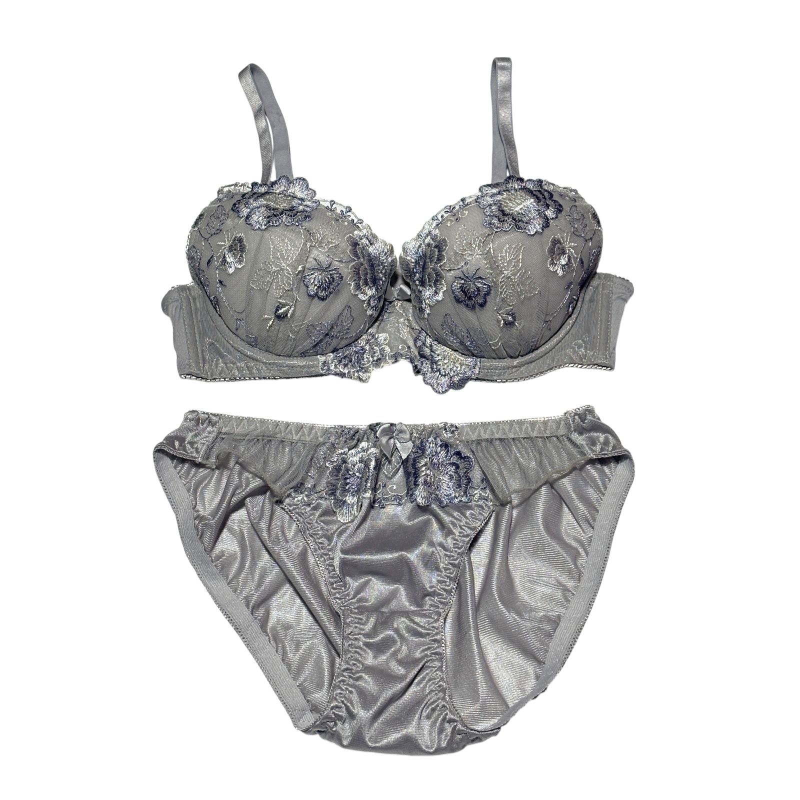 Elegante エレガンテ ブラ ショーツセット 花 レース C70 M グレー