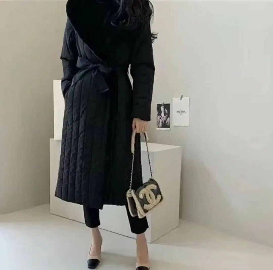 キルティング ロング ダウン コート ブラック