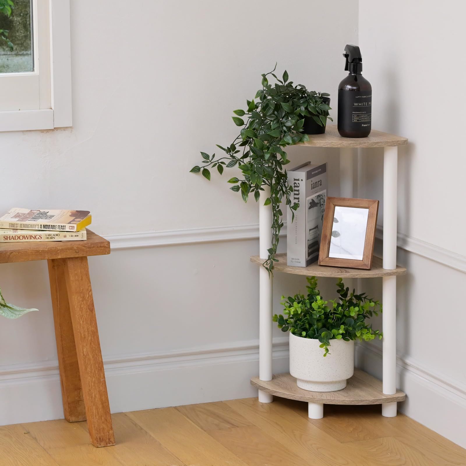 在庫処分 組立品 オーク3 ホワイト 幅27 奥行27 高さ63 5 cm 一人暮らし 収納棚 シェルフ オープンラック スリム 軽量 LSR 3 C OAK WH 組立カンタン 棚 コーナー 3段 ラック 山善 YAMAZEN