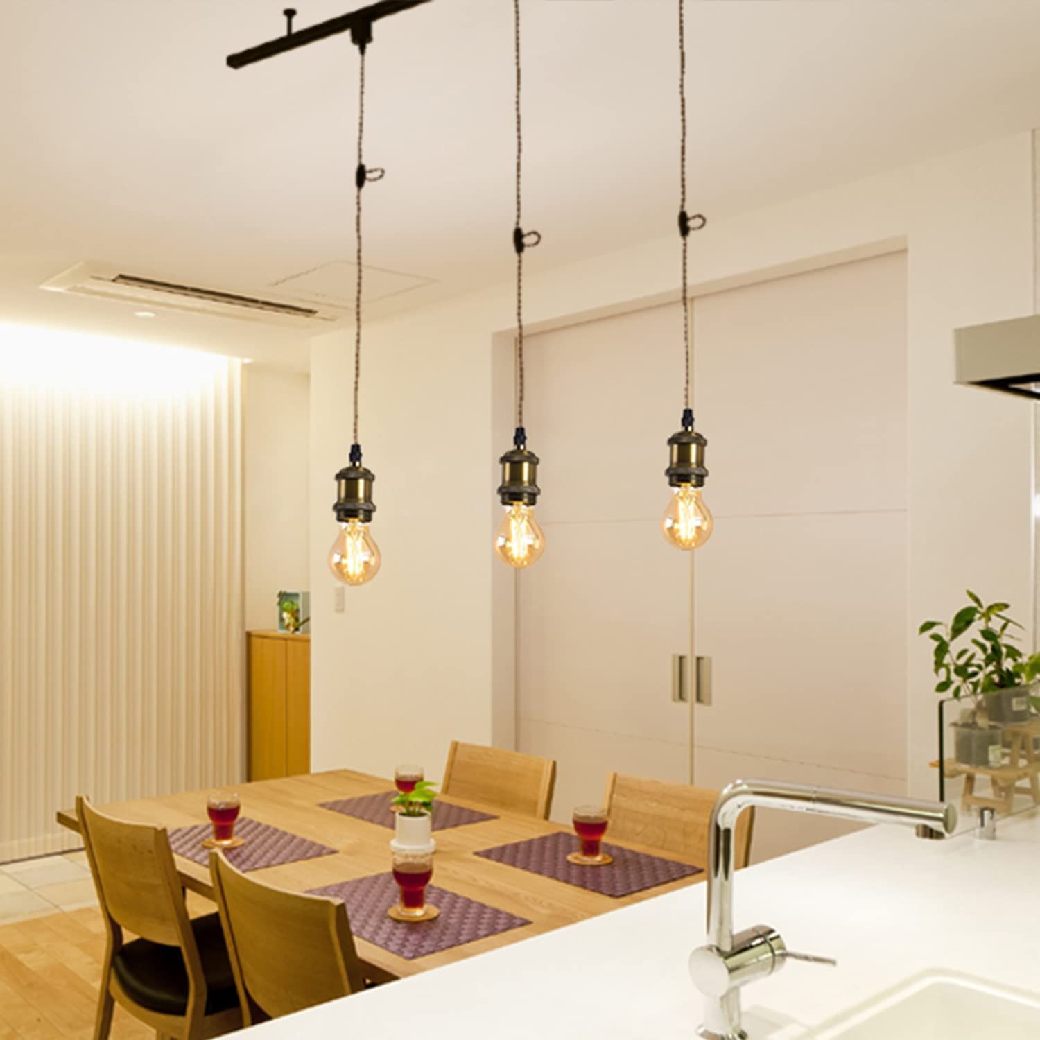 在庫 3灯セット PSE認証済 100 cm調節 コード付き 吊り下げ 天井照明 配線ダクトレール用 照明器具 電球ソケット フィラメント電球 LED電球付き E 26口金 ペンダントライト LVWIT