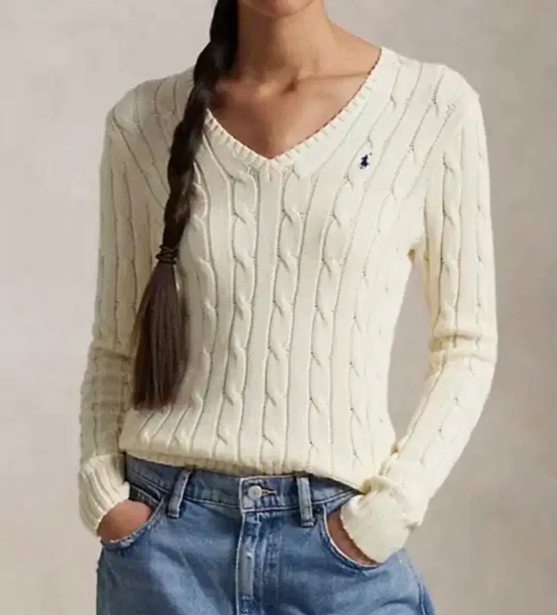 ポロラルフローレン ケーブルニット アイボリー Vネック