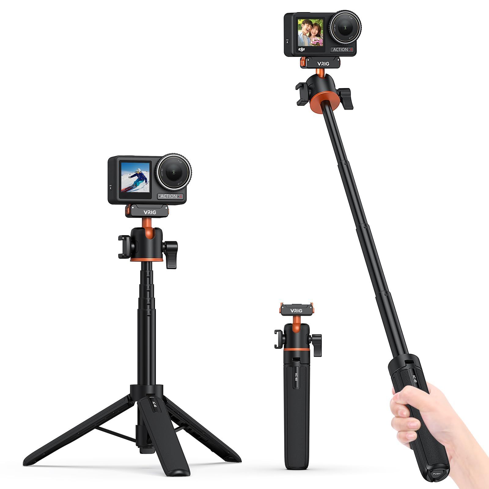 Easy to carry Vlog ball head handheld shooting 360 degree rotation mini tripod desktop tripod extension rod selfie stick folding quick release mount Osmo Osmo Action 5 55cm Pro, Osmo tripod for Action 3 4, Osmo